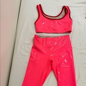 Heroine Sport Pink High-Waisted Leggings and Sports Bra Performance Stretch New